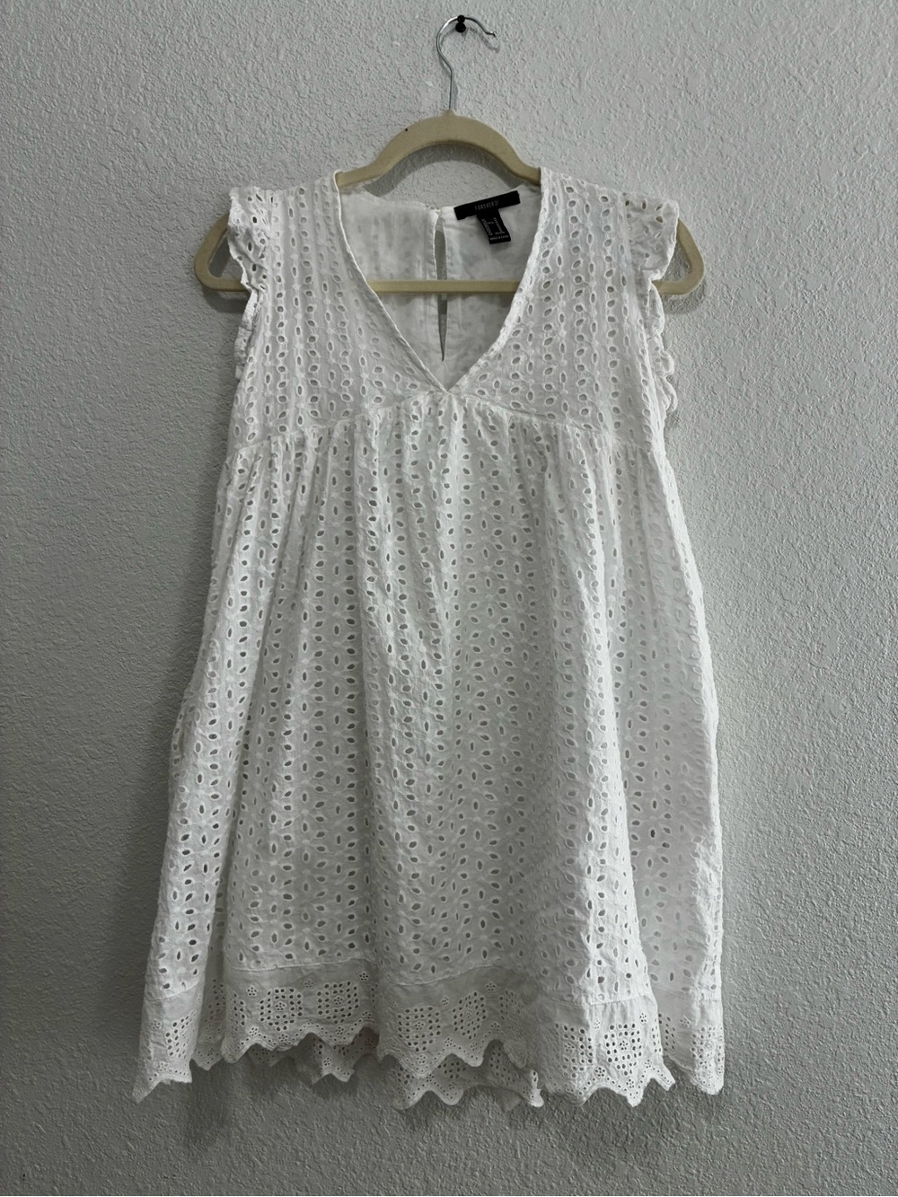 Forever 21 White Eyelet V-Neck Mini Dress